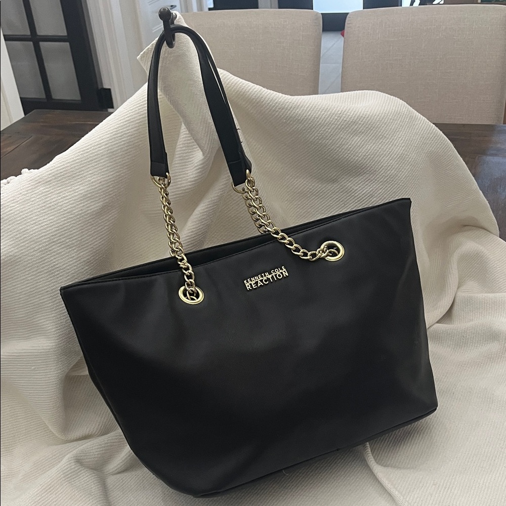 Kenneth Cole Reaction Black Tote with Gold Chain Handles